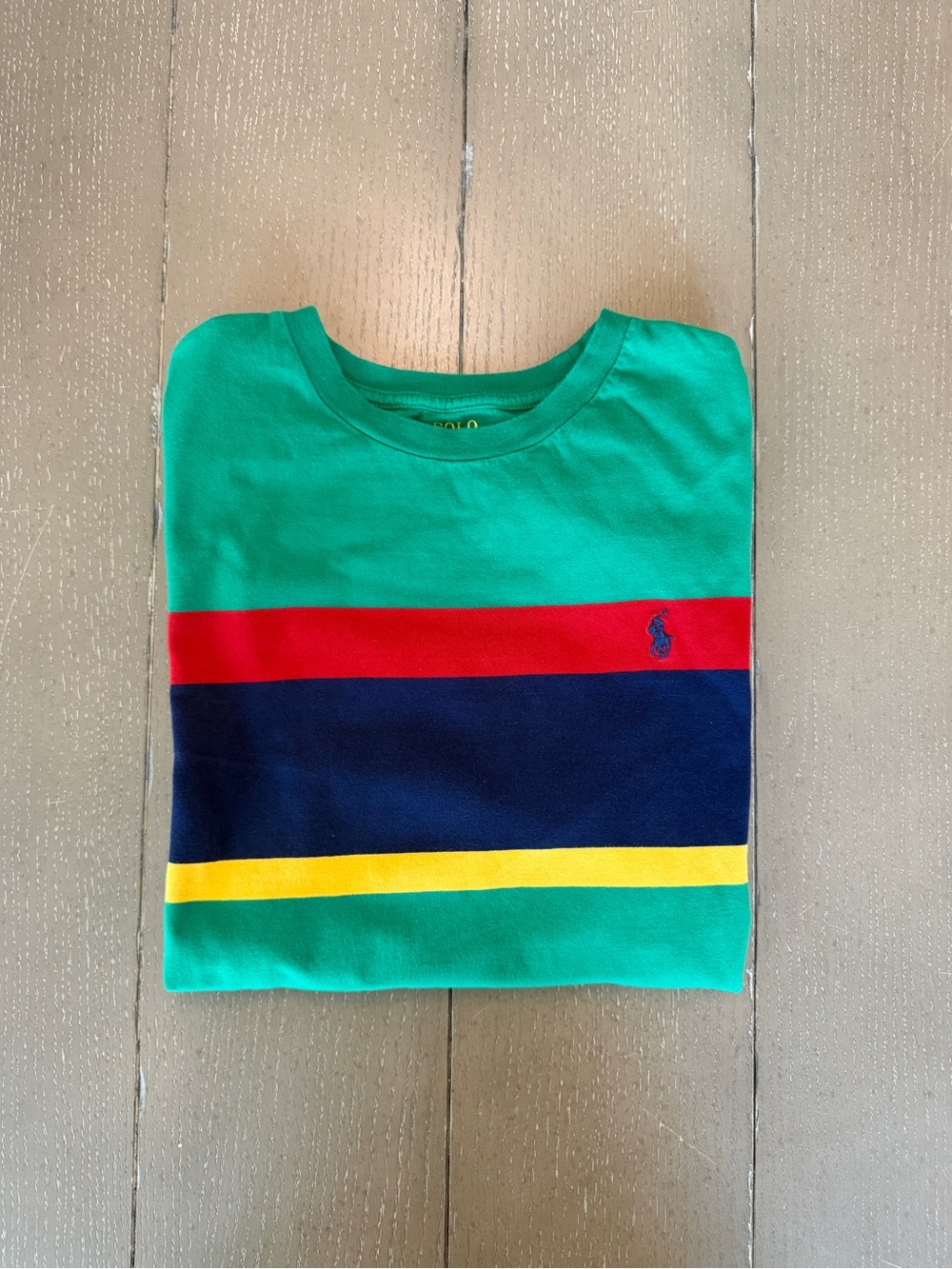 Polo Ralph Lauren Big Boys Green Striped Cotton Jersey Tee Size Large (14-16)